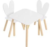 Mini-salon pour enfants composé de 2 fauteuils, assise en chêne, dossier en forme de lapin, finition laquée blanche