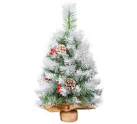 Mini Sapin de Noël, Sapin de Table de 60 cm avec Aiguilles de Pin et Pommes de Pin et de Baies Rouges Floquées des Flocons de Neige Blancs, Décoration pour Noël, Maison, Cuisine