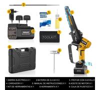 Mini-scie à chaîne - CS-2, scie à chaîne électrique sans fil - Lame de 20 cm - Moteur sans balais - 600 W - 2 batteries de 21 V et 4 Ah - Jaune