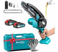 Mini-scie à chaîne de 15,2 cm - Scie à chaîne sans fil - 2 batteries de 2,0 Ah - Modèle à main - 800–999 W - Scie pour bois, idéale pour l'élagage - Prise européenne
