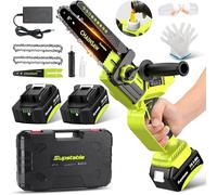 Mini-scie à chaîne - Scie à chaîne sans fil, à prise en main - Lames de 20 et 15 cm - Moteur sans balais - 18 V - 2 batteries - Lubrification automatique de la chaîne
