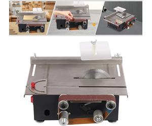 Mini-scie circulaire de table - Scie d'établi avec ponceuse à bande - 200 W - 10 000 tr/min - 7 vitesses réglables - Angle de coupe 0–90° - Profondeur de coupe max. 33 mm - Prise UE - Argent