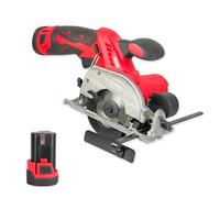Mini Scie circulaire sans fil avec Guide - Batterie Lithium Rechargeable 12V Incluse - Profondeur Coupe max 26mm (90°), 18mm (45°) - Angle Réglable - Lame Ø 85mm - Chargeur Inclus - 30 X16 cm