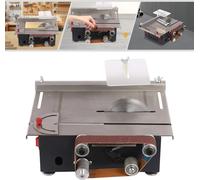 Mini scie circulaire sur table - Scie sur table avec ponceuse à bande - Puissance 200 W - Compacte - Pour bois, plastique, pierre, métal - Alimentation secteur CA - Gris