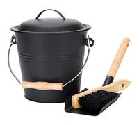 Mini Seau à Cendres avec Couvercle, 4,8 litres avec Pelle et Balai à Main, en métal pour Charbon et frêne, Ensemble d'outils pour cheminée, Foyer, poêle à Bois (pièces à l'intérieur)