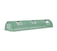Outsunny Serre de jardin Serre botanique Serre tunnel 5 fenêtres enroulables bâche PE 140 g/㎡ métal époxy 300x80x45 cm vert Aosom France