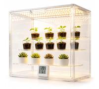 Mini serre d'intérieur avec lampes de culture et hygromètre pour plantes et | Petite serre transparente avec séparateurs réglables pour différentes plantes, serre portable pour une observation facile des
