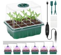 Mini-serre semis - Lampe horticole spectre complet - 12 alvéoles - Lot de 6 - LED - Avec minuterie