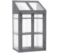 Mini-serre - Serre avec structure - 3 étagères - Fenêtre - Double porte - 70 x 50 cm - Gris