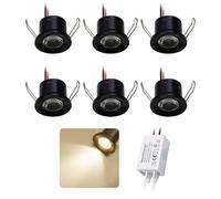Mini Spot LED Encastrable 12V 2W IP65 6pcs Petite Lampes Noir Blanc Chaud | Diamètre de Perçage Ø25-28mm Micro Spot Led，pour Meuble Salle De Bain Cuisine Terrasse Armoire Niche Placard Vitrine Plafond