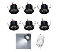 Mini Spot LED Encastrable 12V 2W IP65 6pcs Petite Lampes Noir Blanc Froid | Diamètre de Perçage Ø25-28mm Micro Spot Led，pour Meuble Salle De Bain Cuisine Terrasse Armoire Niche Placard Vitrine Plafond