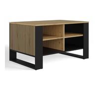 MINI - Table basse rectangulaire industrielle - 90x58x50 - Table basse avec deux étagères effet lattes