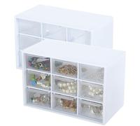 Mini tiroir rangement, lot de 2 boîtes à 9 tiroirs transparents | Rangement tiroir en plastique, 18 x 12 x 10 cm par boîte, pour bijoux, perles et petites pièces, à poser ou à fixer au mur