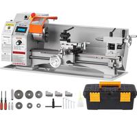 Mini tour à métaux, 7'' x 16'', tour à métaux de précision de 800 W pour établi, vitesse variable en continu de 150 à 2500 tr/min, avec mandrin à 3 mors de 3,9'' et boîte à outils pour l'usinage de pi