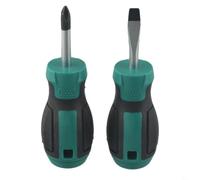 Mini tournevis plat 6 x 38 mm manche court vert pour (C) | Taille compacte de 6 x 38 mm, pointe fendue, poignée antidérapante en caoutchouc, trou de suspension, option de couleur verte
