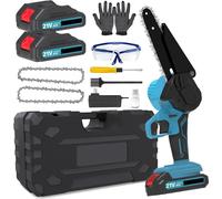 Mini-tronçonneuse 15 cm - Tronçonneuse sans fil - Scie électrique sans fil - Batterie 18 V - Kit comprenant 2 batteries rechargeables pour les travaux sur le bois et l'élagage