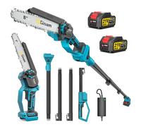 Mini TronçOnneuse 2 En 1 Avec Perche TéLescopique,Moteur Sans Balais 2600w,TronçOnneuse 8 Pouces,Lubrificateur Automatique & Tension De ChaîNe Sans Outil Et 2 * 4000 Mah,Extensible Jusqu'à 4,2m Pour