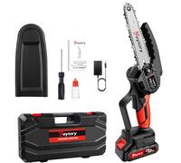 Mini tronçonneuse 21 V avec batterie de 1,5 Ah et chargeur, tronçonneuse électrique sans fil avec 1 chaînes, 1 plaque de guidage pour le jardinage et le bois