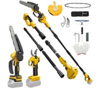Mini Tronçonneuse 8 pouces et Sécateur électrique 30 mm Compatible avec DeWalt 20V, Generic Kit d'outils de jardinage 4 en 1, Portée 4,57 m pour élagage des arbres, Avec rallonge (Sans batterie)