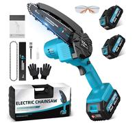 Mini Tronconneuse a Batterie 6 Pouces, 900W Tronconneuse Electrique Sans Fil avec 2x4000mAh, Chaîne Supplémentaire, Chargeur, Boîte à Outils, Elagueuse Batterie pour l'élagage le Jardin Projets DIY