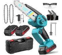 Mini Tronconneuse a Batterie 6000mAh, 6 Pouces Tronçonneuse Electrique Sans Fil, Elagueuse Batterie, Petite Tronçonneuse le Jardin, 2 Chaînes,2 Batteries