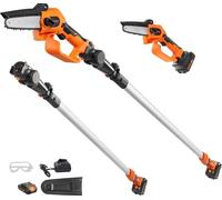 Mini tronçonneuse avec batterie 20V 2Ah Moteur sans balais 2 en 1 Elagueuse sur batterie 22000tr/min Tronçonneuse électrique, taille-haie télescopique Scie à branches avec manche télescopique Longueur