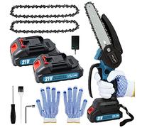 Mini tronçonneuse de 15,2 cm avec 2 piles, scie à chaîne électrique sans fil avec verrou de sécurité, petite tronçonneuse portable pour couper le bois