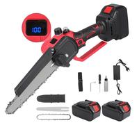 Mini tronçonneuse de 20 cm - Tronçonneuse sans fil - Moteur sans balais de 4500 W - Système 18 V - Pour la coupe du bois et du jardin - Portable - Coffret comprenant 2 batteries