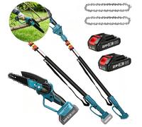 Mini Tronçonneuse Élagueuse Sans Fil Tronçonneuse Électrique 2.5m Tige Télescopique 180° 6 Pouces Moteur Balais 2 Batteries