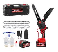 Mini tronçonneuse électrique 840 W avec 2 batteries 21 V 4,0 Ah et chargeur, scie à métaux sans balais Mini tronçonneuse électrique pour sécateur, coupe du bois, 2 chaînes