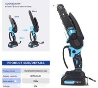 Mini tronçonneuse électrique, entraînement par double batterie, moteur sans balai, bleu