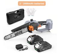 Mini-tronçonneuse électrique - Tronçonneuse sans fil - 20 V - 2 batteries de 2 Ah - Lame de 20,3 cm - Moteur sans balais - Lubrification automatique de la chaîne - Chargeur compatible avec les normes