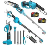 Mini TronçOnneuse Et SéCateur éLectrique 4 En 1 Avec Batterie 2 X 4,0 Ah, Barre D'Extension Jusqu'à 4,2 M, Moteur Sans Balais, Scie D'éLagage éLectrique Pour Branches D'Arbre