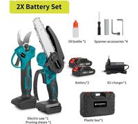Mini-tronçonneuse et sécateur - Kit 15,2 cm + 30 mm - 2 batteries - 18 V - Moteur sans balais - Sans fil - Prise UE - Orange