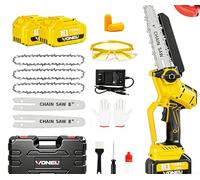 Mini tronçonneuse sans balais 15,2 et 20,3 cm - Scie d'élagage électrique compatible avec batterie DEWALT 18 V, 2 rails + 3 chaînes, lubrification améliorée - Idéale pour le jardin et le bois (sans