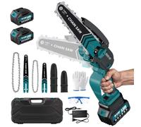 Mini tronçonneuse sans fil 8 et 6 pouces avec batteries 2 x 4 Ah, moteur | Tronçonneuse électrique orientable à 45° compatible avec batterie Makita 18 V, tronçonneuse manuelle pour sécateur de jardin