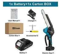 Mini-tronçonneuse sans fil - Kit avec 1 batterie - Guide-chaîne de 20 cm - Moteur sans balais - 18 V - Utilisation d'une seule main - Sans fil - Braun
