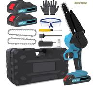 Mini Tronçonneuse Sans Fil, Tronçonneuse 6 Pouces 650W 2 Batteries 2 Chaînes Manganèse 8-10s Coupe Bois Branches Portable