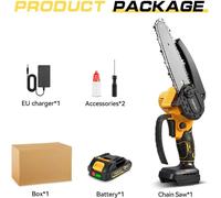 Mini tronçonneuse - Scie à moteur sans fil de 15 cm - Moteur en cuivre de 1500 W - Batterie 18 V - 4000 tr/min - Coffret comprenant 1 batterie