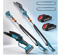 Mini Tronçonneuse, Tronçonneuse Élagueuse 2 en 1 Tige 2.5m 180° 6"" 2 Batteries 2000mAh Pour Branches Haute Arbre Jardin