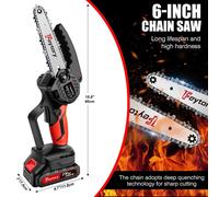 Mini tronçonneuse - Tronçonneuse sans fil 15 cm - Moteur sans balais - 21 V, batterie Li-ion 1 500 mAh - 3 500 tr/min - 1,2 kg - Poignée antidérapante