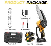 Mini tronçonneuse - Tronçonneuse sans fil 18V - Lame de 15 cm - 1500 W - Modèle portable pour l'entretien du jardin, l'élagage et la coupe de bois de chauffage - Coffret comprenant 2 batteries