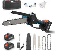 Mini tronçonneuse - Tronçonneuse sans fil - 950 W - 2 batteries - Lame interchangeable 15/20 cm - Pour bois/branches - Rouge