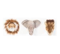 Mini trophées en peluche safari - BIBIB - lot de 3 - lion, éléphant, girafe