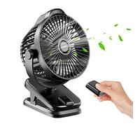 Mini USB Ventilateur Pince Portable, 8000mAh Silencieux, Télécommande, Affichage LED, 5 Vitesses Rotation à 360°, Rechargeable Table Fan for Bureau, Maison, Camping, Poussette