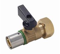 Mini vanne 1/4 tour à sertir profil TH sur tube PER NOYON & THIEBAULT - A visser femelle écrou libre F1/2' (15x21) - Bague à sertir en inox - 2721