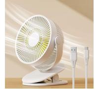 Mini ventilateur à pince, petit ventilateur USB avec batterie rechargeable 4000 mAh, 4 vitesses, max 14 heures, petit et silencieu