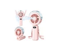 Mini Ventilateur Brumisateur Portable - Petit Fan USB Rechargeable Puissant | 6000mAh 3-en-1 Ventilateur Poche de Bureau, Main ou Cou avec 4 Vitesses & Ecran LED, pour Interieur, Extérieur, Voyage (Rose)