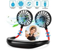 Mini Ventilateur de Cou Climatisation Portable USB 3 Vitesse Réglable Rotation à 360 - Double Tête - Ventilateur Sportif avec LED