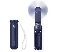 Mini Ventilateur Portable 3-en-1 Rechargeable, Autonomie 14-21H, Batterie Externe, Lampe Torche, Bleu